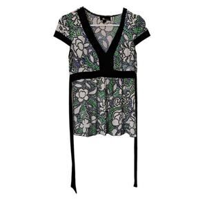 AB Studio Women's Deep V neck Short Sleeve Blouse‎ Multicolor Floral Size Small